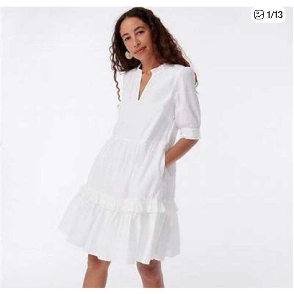 J.Crew Re-Imagined White Tiered Cotton Dress – Boho Cottagecore, Size M
